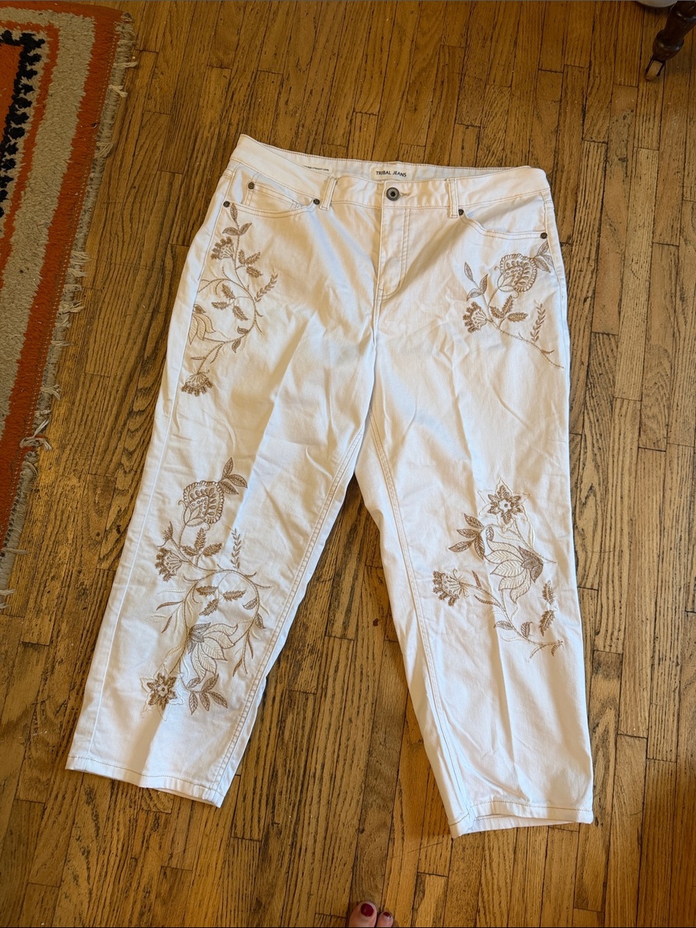 Tribal White High-Rise Embroidered Waist Pants